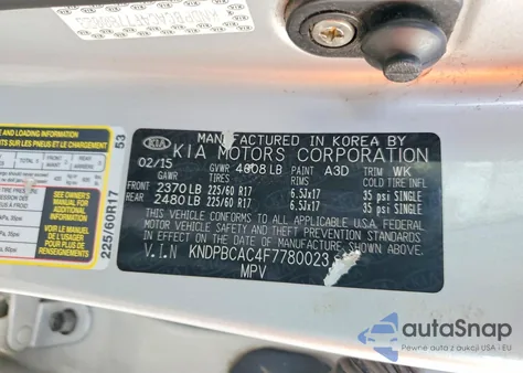 2015 Kia Sportage Lx из США, поврежденный, VIN KNDPBCAC4F7780023